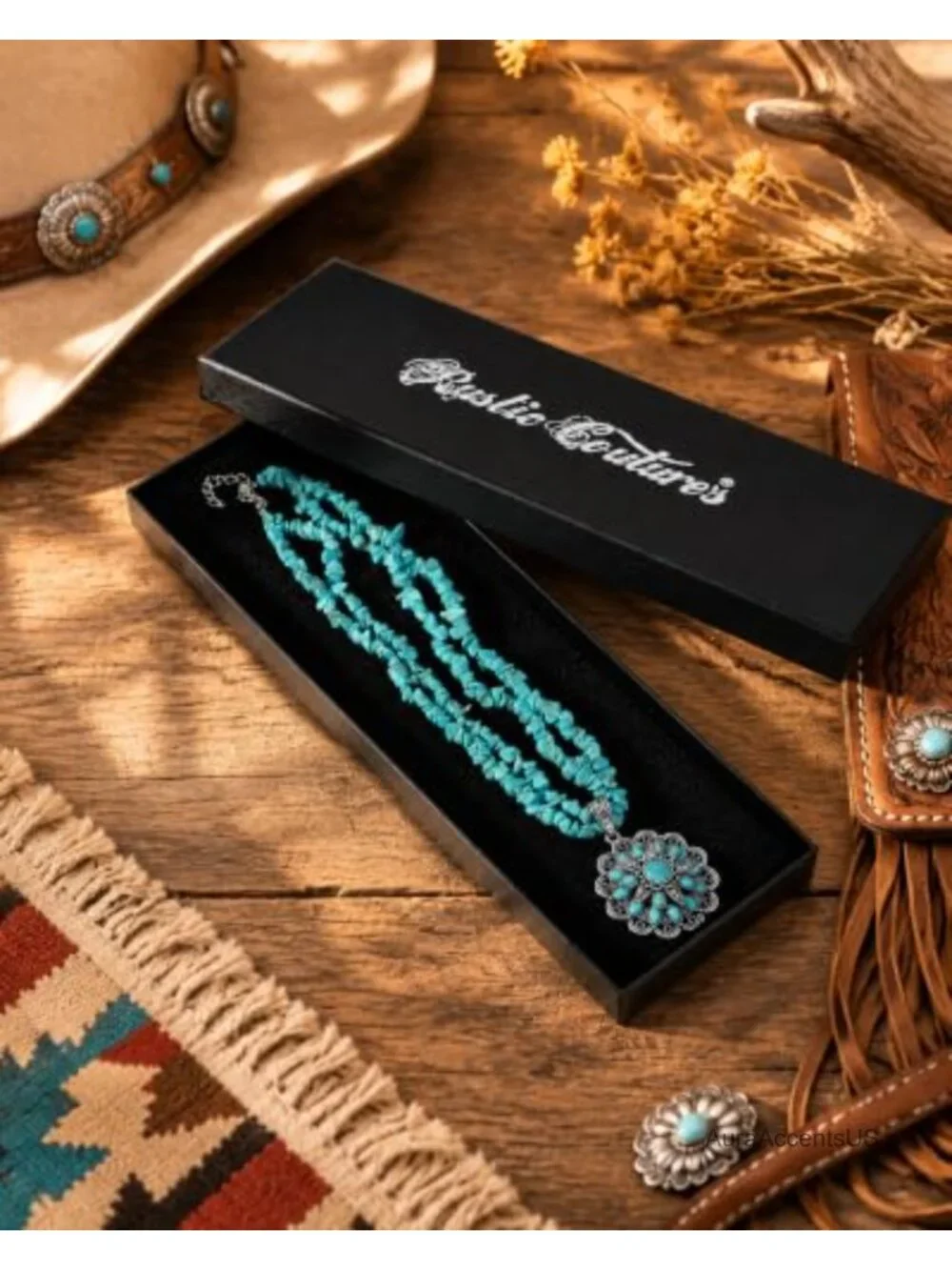 Montana West Floral Turquoise Pendant Chip Bead Layered Necklace
